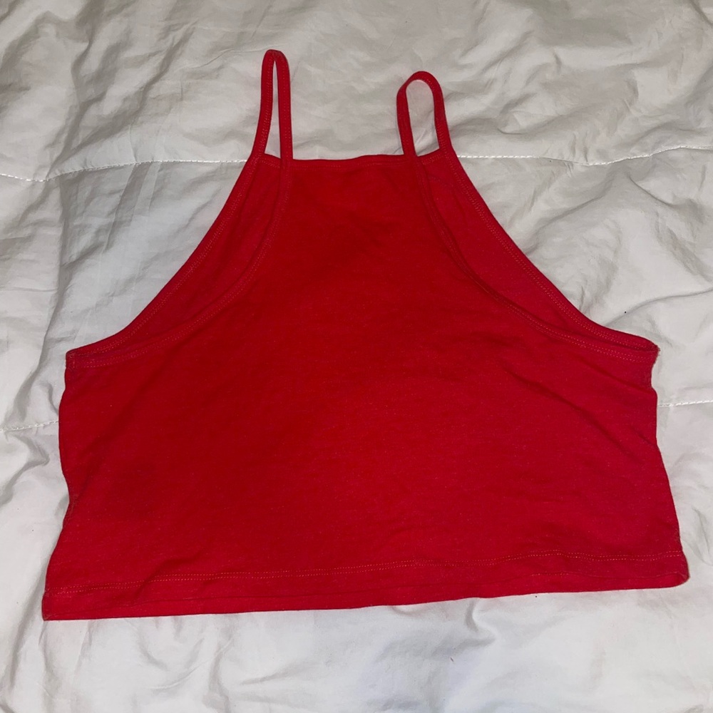 Red H &M high neck cropped top